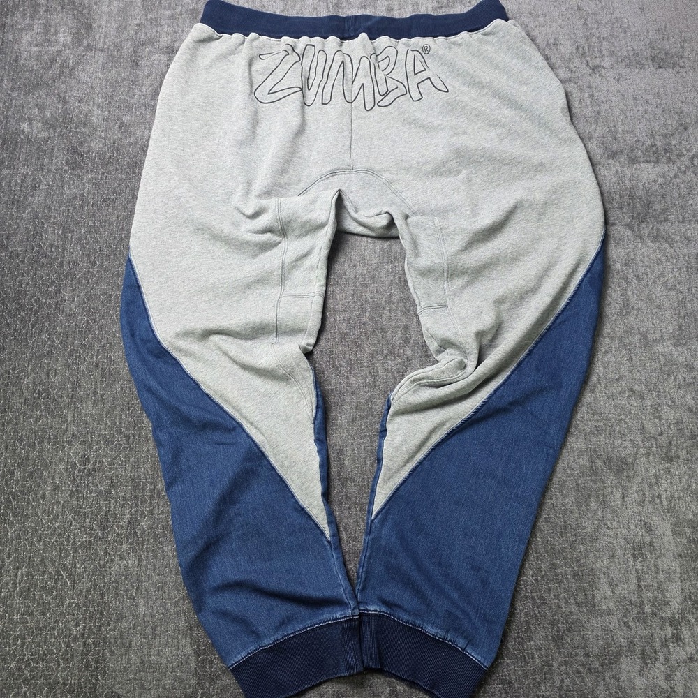 Zumba Active Wear Sweatpants Womens XL Denim Knit Colorblock Booty Spellout